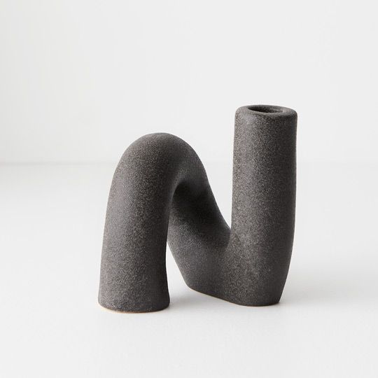 Malmo Ceramic Candle Holder - Charcoal