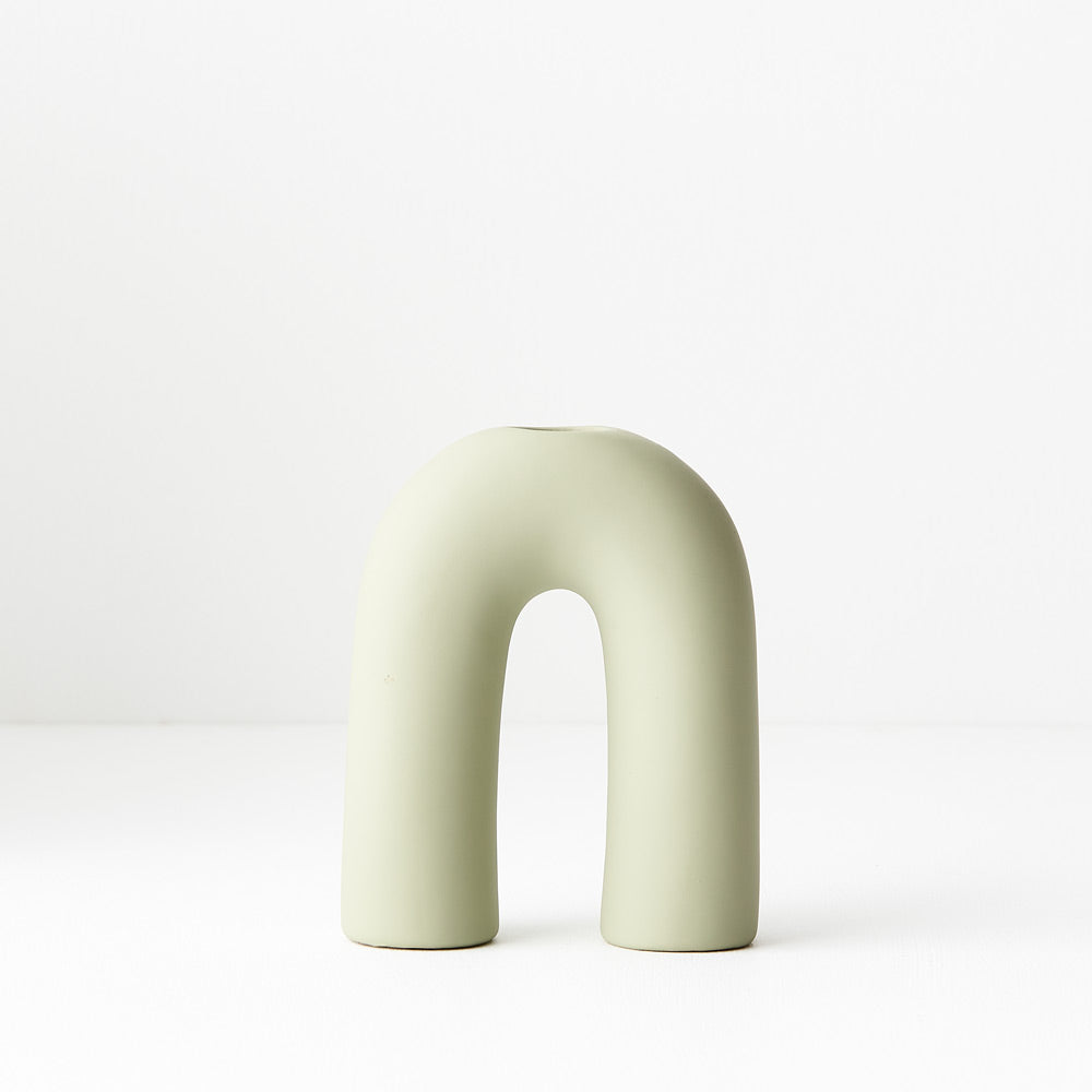 U Shaped Ceramic Candle Holder - Pistachio Green