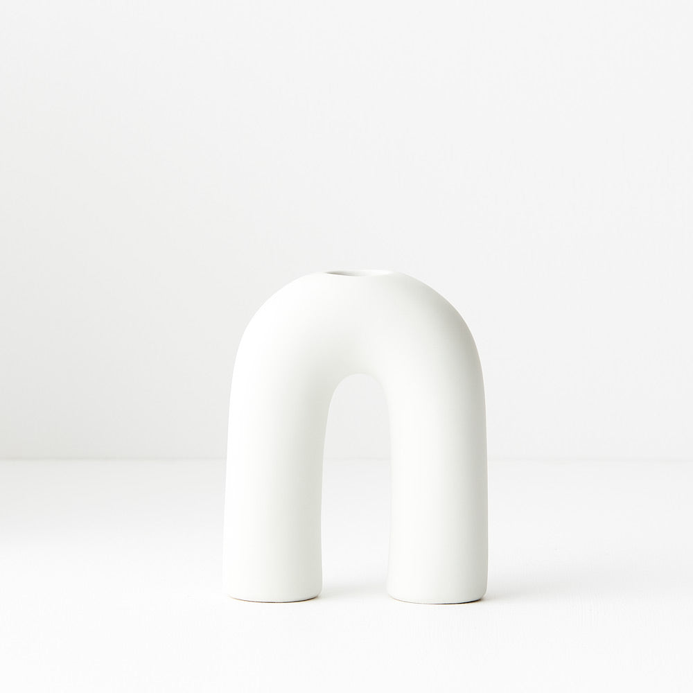 U Shaped Ceramic Candle Holder - White